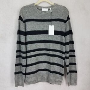 NWT Bldwn Pullover Sweater Striped Crew Neck Linen Cotton Gray/Black Men M